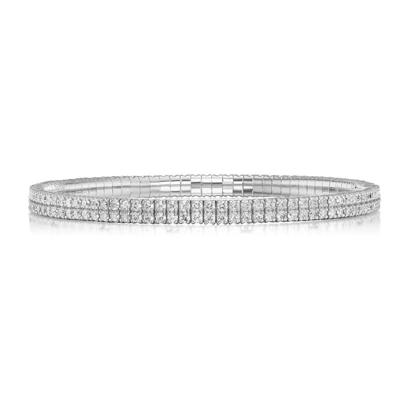 Davis Classics 18k White Gold Double-Row Diamond Stretch Bracelet