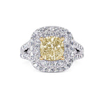 Davis Classics Proposal-Ready 18K White Gold Double Cushion Halo Fancy Yellow Diamond Engagement Ring