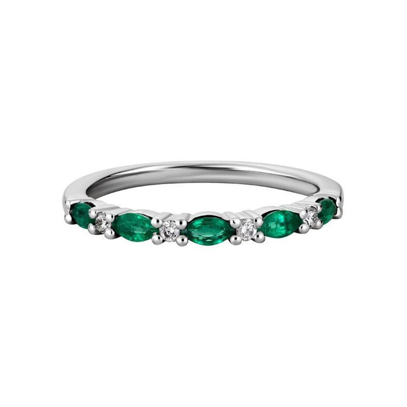 Davis Classics Emeralds and Diamonds Stackable Fashion Ring in 14k White Gold