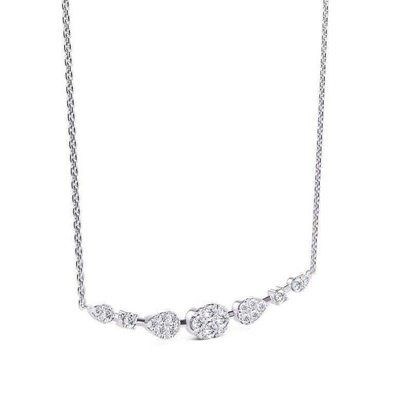 Davis Classics 14k White Gold Adjustable Station Style Curved Bar Diamond Necklace