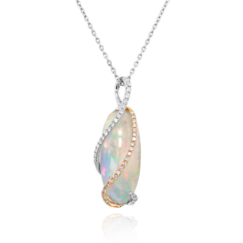 Yael Designs 18k White and Rose Gold Oval White Opal Pendant