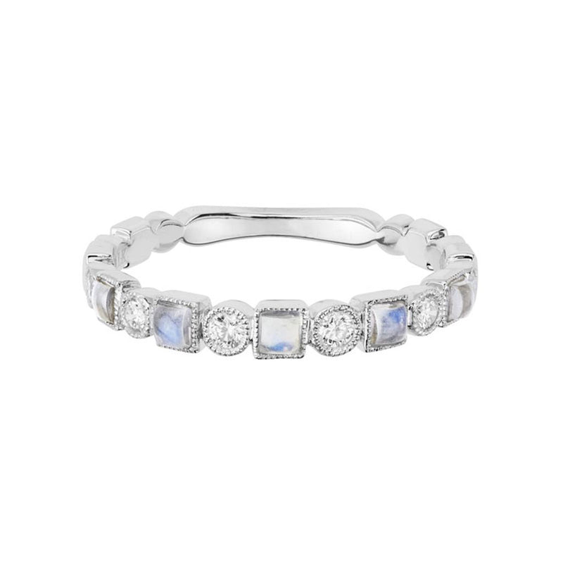 Davis Classics Moonstones and Diamonds Stackable Fashion Ring in 14k White Gold