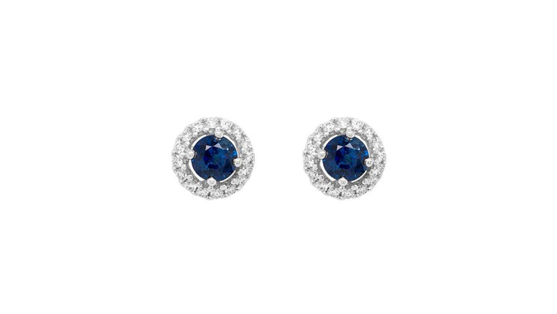 Davis Classics 14k White Gold Sapphire and Diamond Halo Stud Earrings