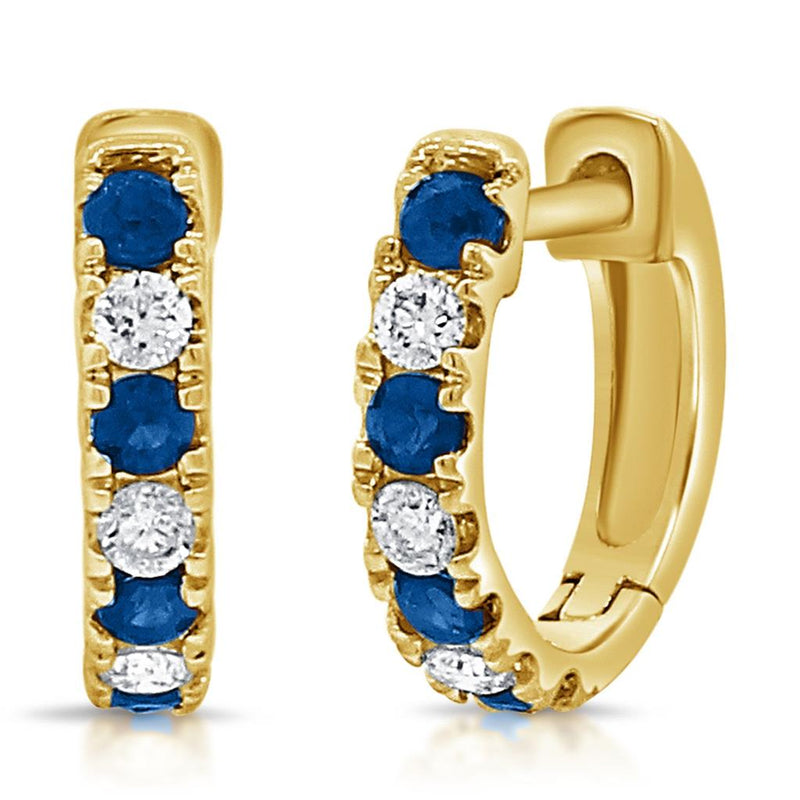 Davis Classics Sapphires and Diamonds Huggie Hoop Earrings in 14k Yellow Gold