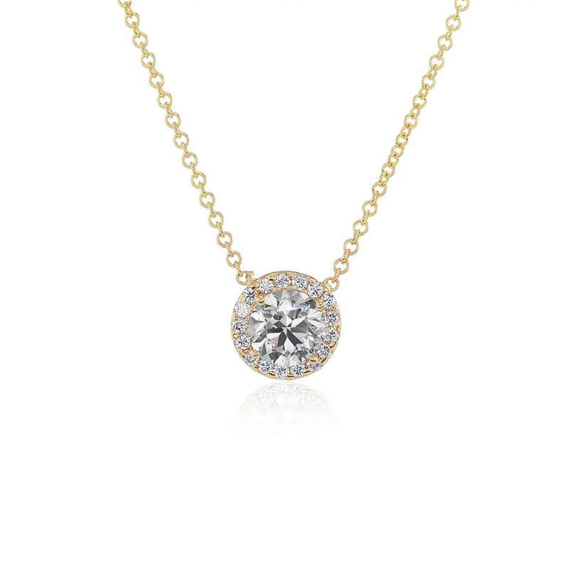 Davis Classics 18k White Gold Halo Diamond Pendant Necklace