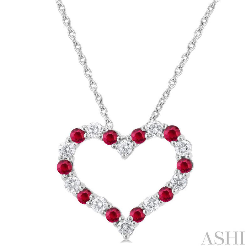 Davis Classics 14k White Gold Ruby and Diamond Heart Pendant Necklace