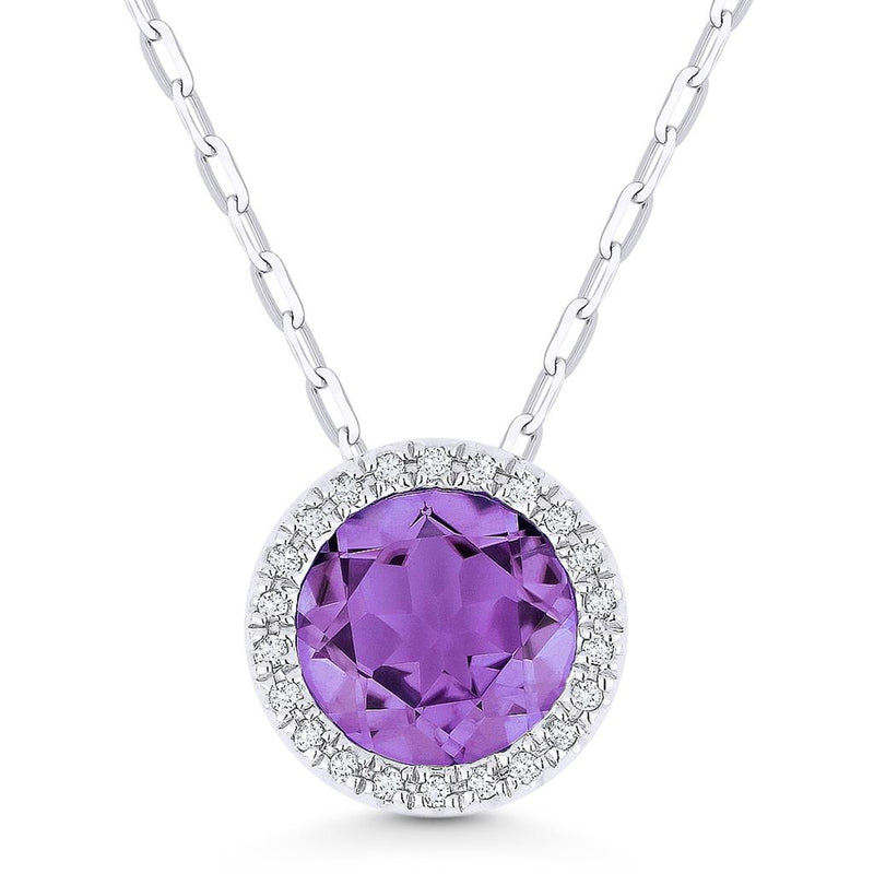 Madison L 14k White Gold Halo Pendant with Amethyst