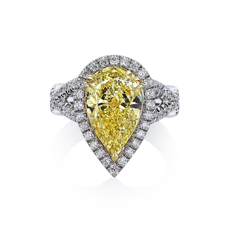 Davis Classics Proposal Ready Halo Crossover Diamond Engagement Ring in Platinum/18k yellow gold.