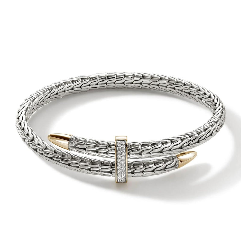 John Hardy Spear Collection Diamond Flex Cuff in 14k Yellow Gold and Sterling Silver