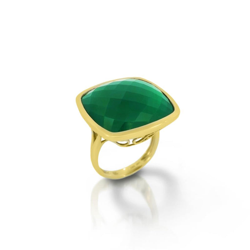 Davis Classics 14k Yellow Gold Green Agate Vintage-Style Statement Ring