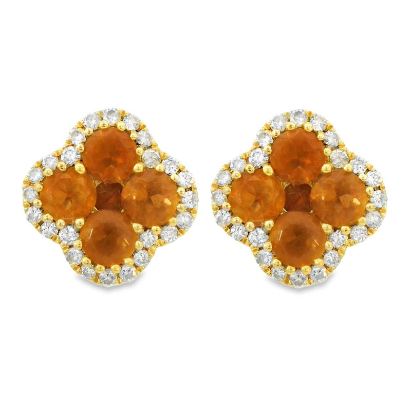 Charles Krypell 18k Yellow Gold Citrine and Diamond Clover Stud Earrings