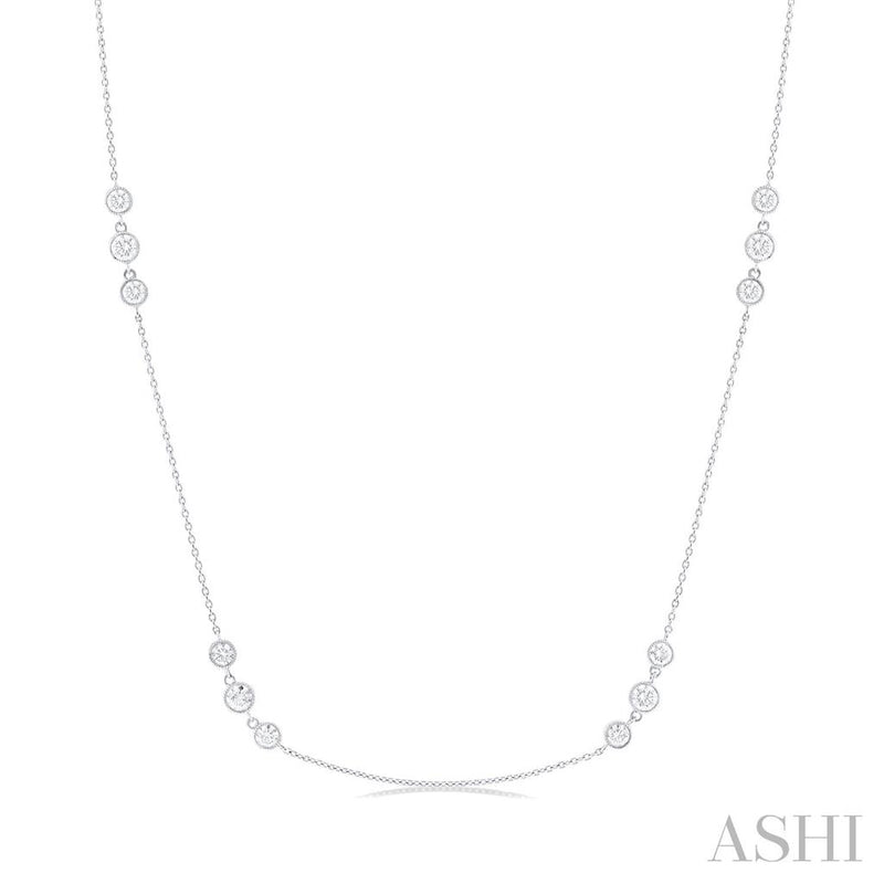 Davis Classics 14k White Gold Diamond by the Yard Three Stone Station Necklace with Milgrain Detail