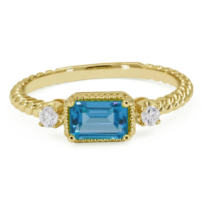 Madison L 14k Yellow Gold Stackable Fashion Ring with London Blue Topaz