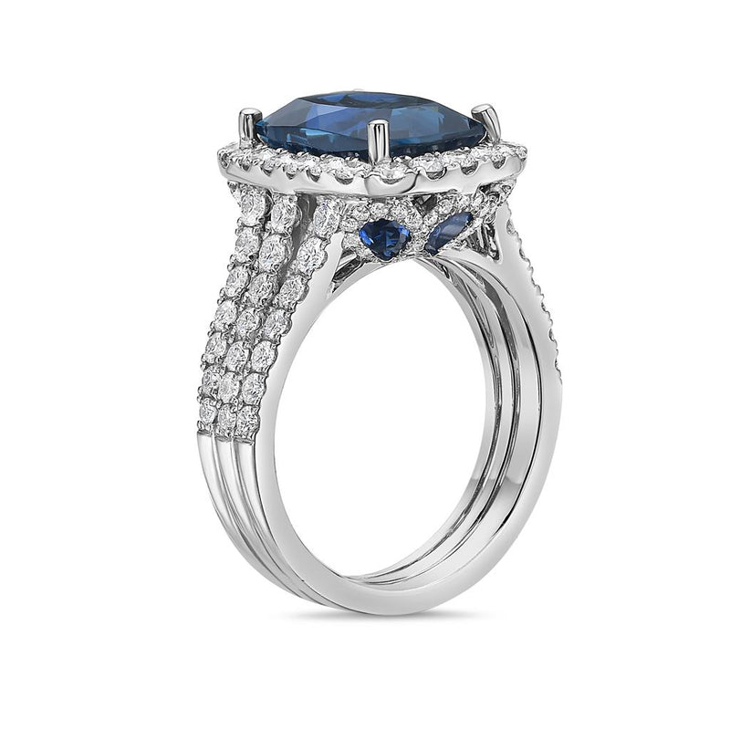 Charles Krypell 18k White Gold London Blue Topaz, Sapphire, and Diamond Halo Ring