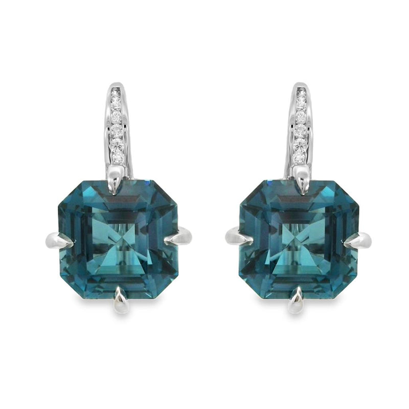 Charles Krypell 18k White Gold London Blue Topaz and Diamond Drop Earrings