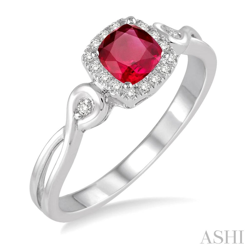 Davis Classics 14k White Gold Cushion-Cut Ruby and Diamond Halo Crossover Ring