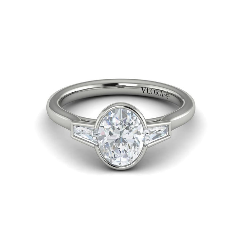 Vlora 14k White Gold Three Stone Collection Bezel Style Oval Diamond Engagement Ring Setting