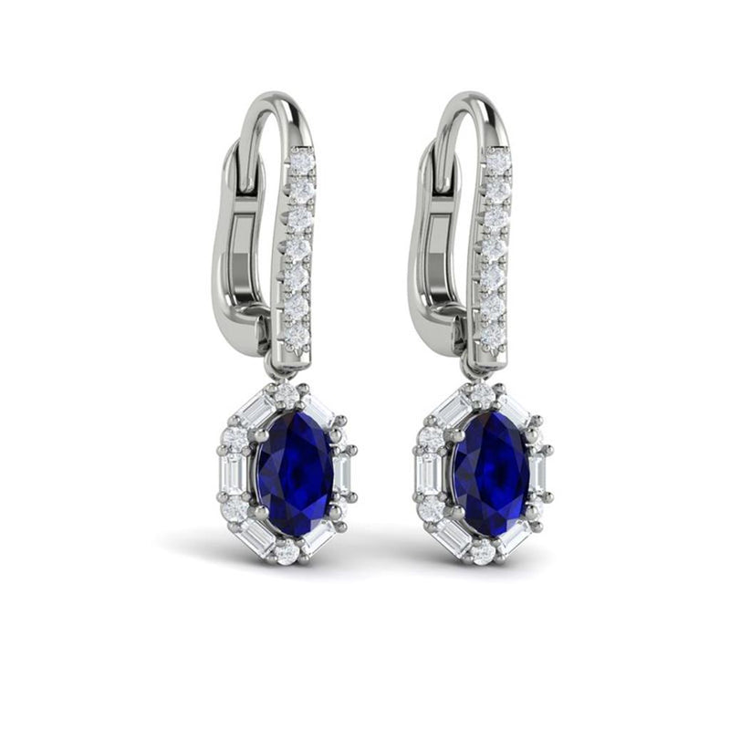 Vlora 14k White Gold Adella Color Collection Halo Design Gemstone Drop Earrings