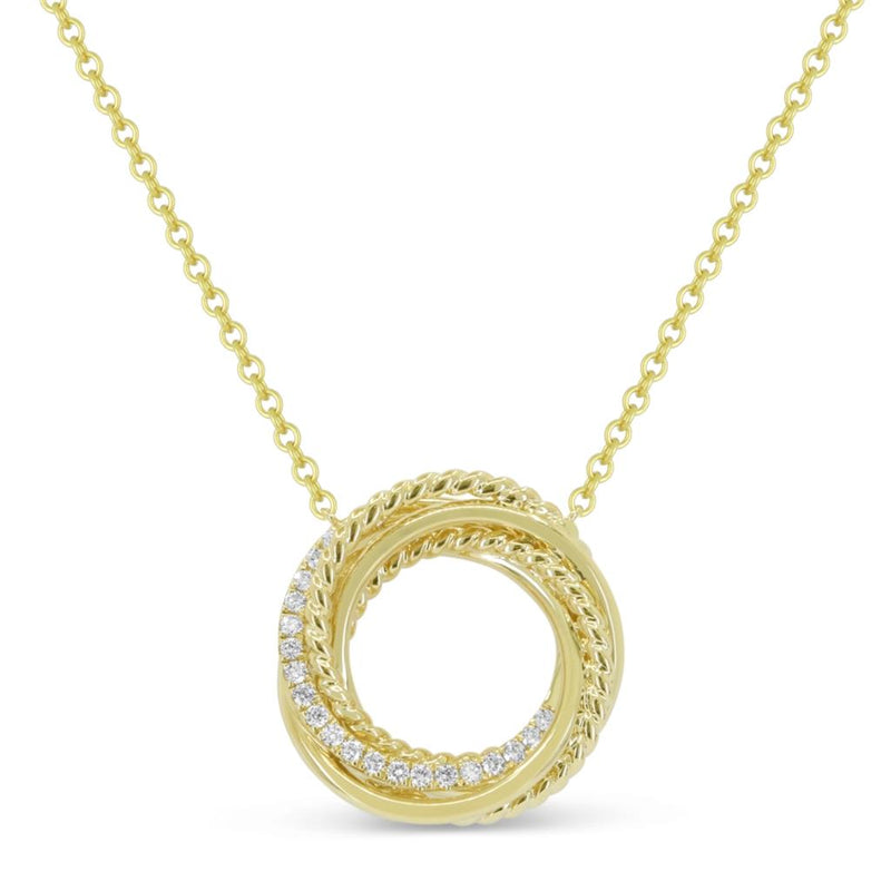 Madison L 14k Yellow Gold Crossover Design Open Circle Pendant Necklace with Diamonds