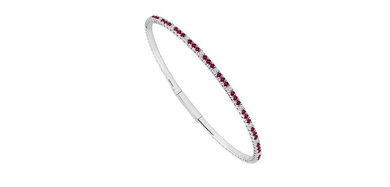 Davis Classics 14k White Gold Flexie Collection Ruby and Diamond Bangle Bracelet