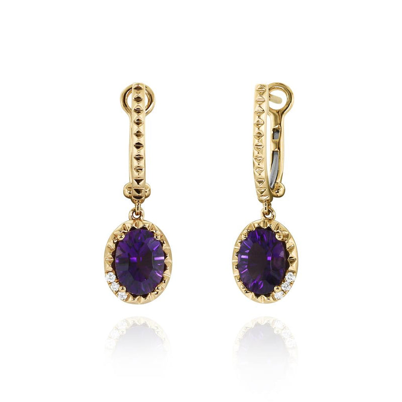 Yael Designs 14k Yellow Gold Borealis Collection Amethyst and Diamond Halo Drop Earrings