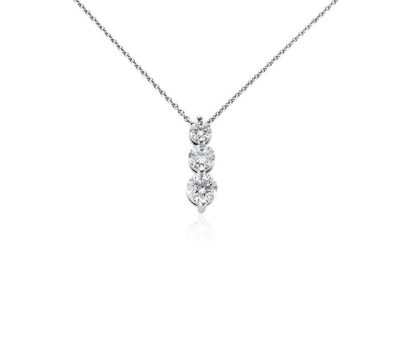 Davis Classics 14k White Gold Three-Stone Diamond Pendant Necklace