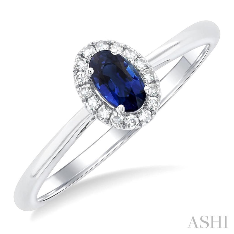 Davis Classics 14k White Gold Oval Sapphire and Diamond Halo Ring