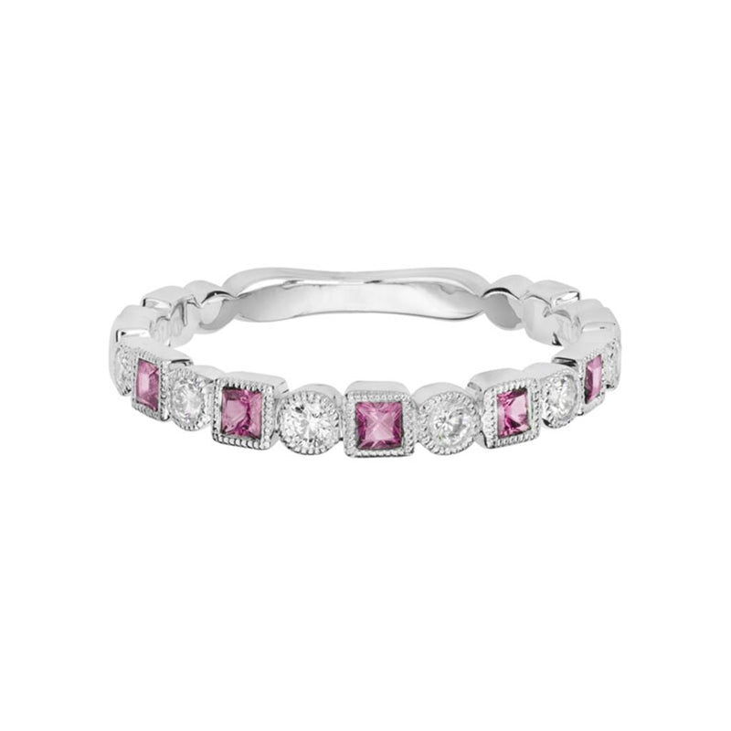 Davis Classics 14k White Gold Stackable Pink Tourmaline and Diamond Band