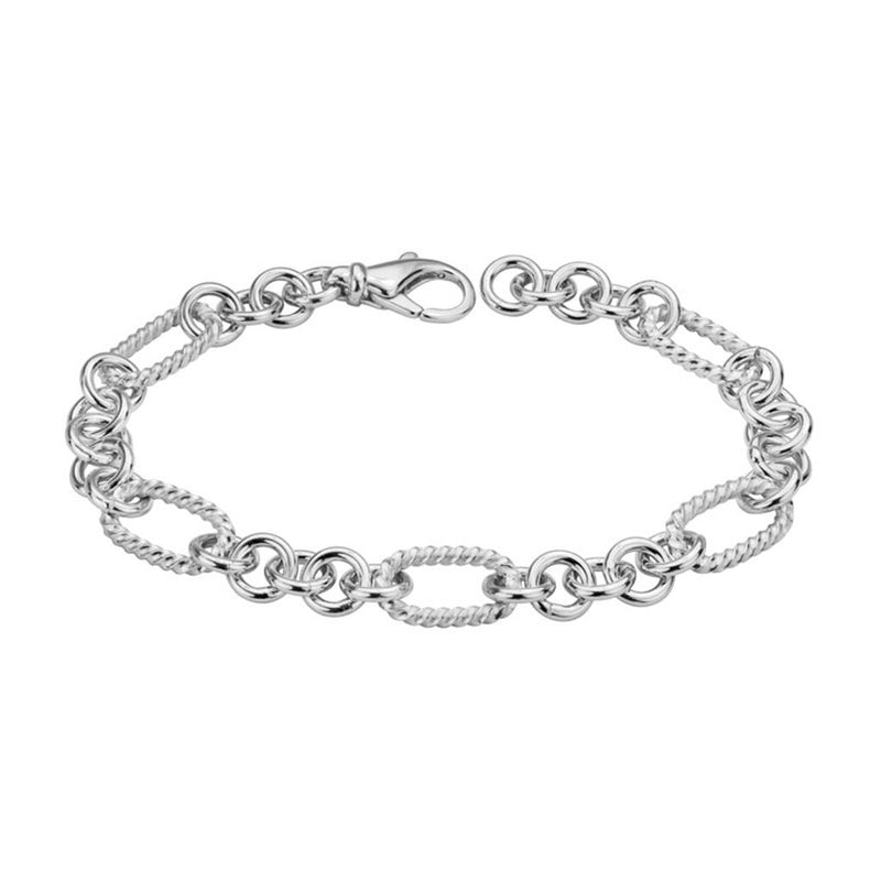 Davis Classics Sterling Silver Rhodium-Plated Rope Detail Link Bracelet