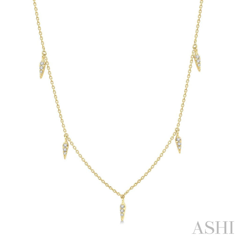 Davis Classics 14k Yellow Gold Spear Design Diamond Station Necklace