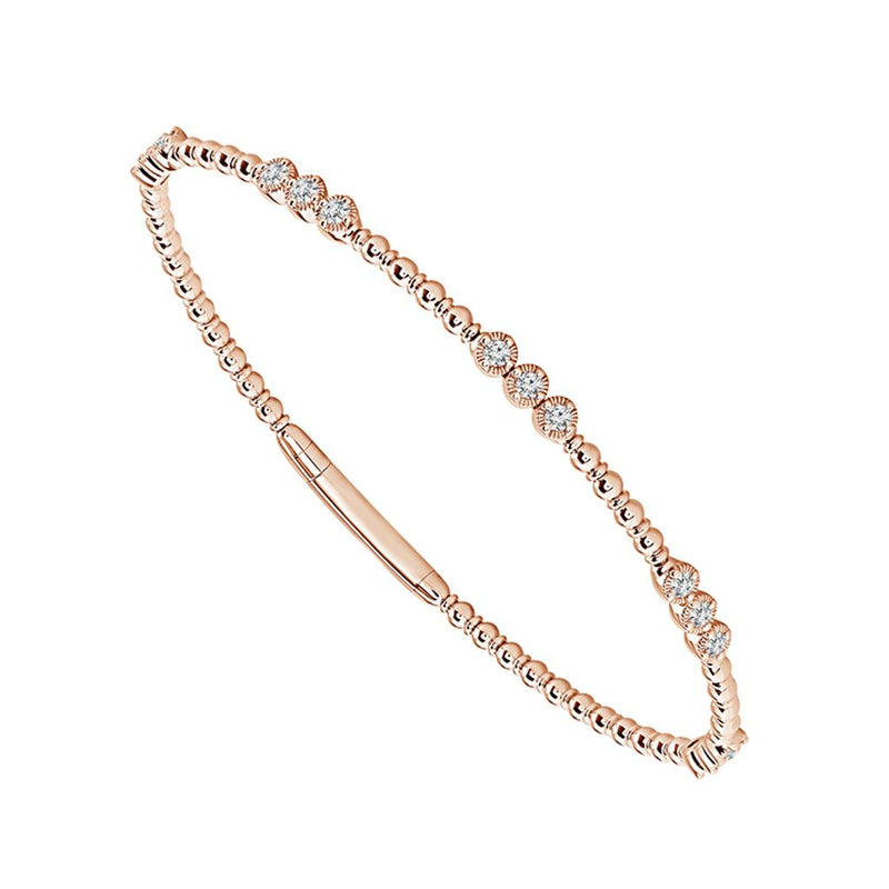 Davis Classics 14k Rose Gold and Titanium Flexie Beaded Diamond Station Bangle Bracelet