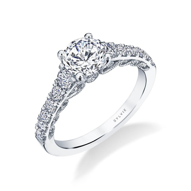 Sylvie Vintage Diamond Engagement Ring Setting in 14k White Gold