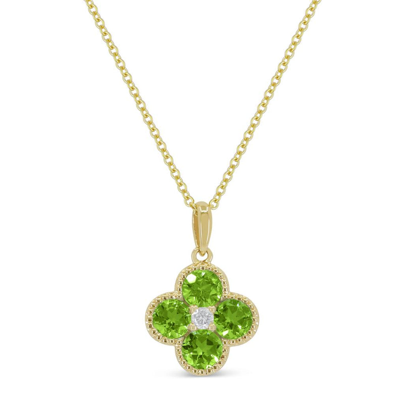 Madison L 
14k Yellow Gold Clover Design Peridot and Diamond Pendant Necklace