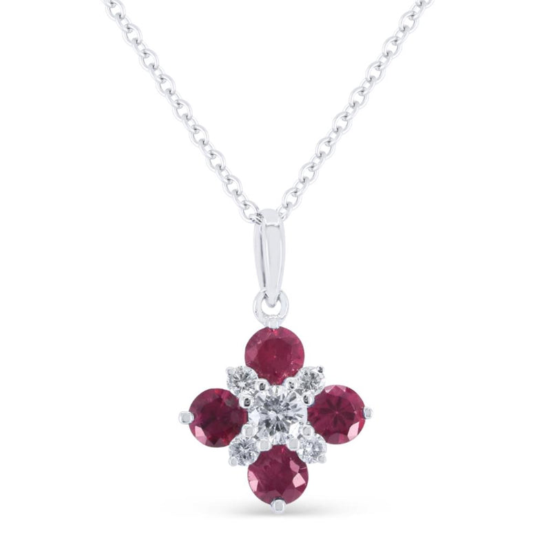 Madison L 14k White Gold Floral Design Ruby and Diamond Pendant