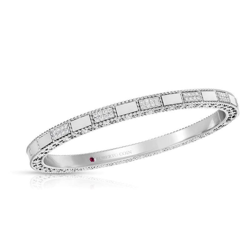 Roberto Coin 18k White Gold Mosaic Collection Diamond Bangle Bracelet with Rope Detail