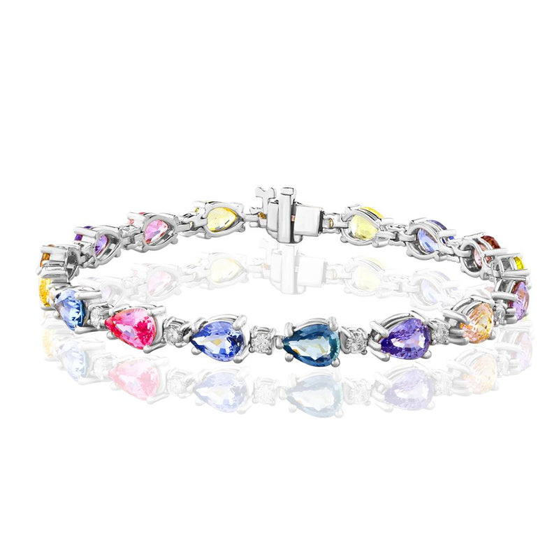 Davis Classics 14k White Gold Multi-Colored Sapphire and Diamond Station Bracelet