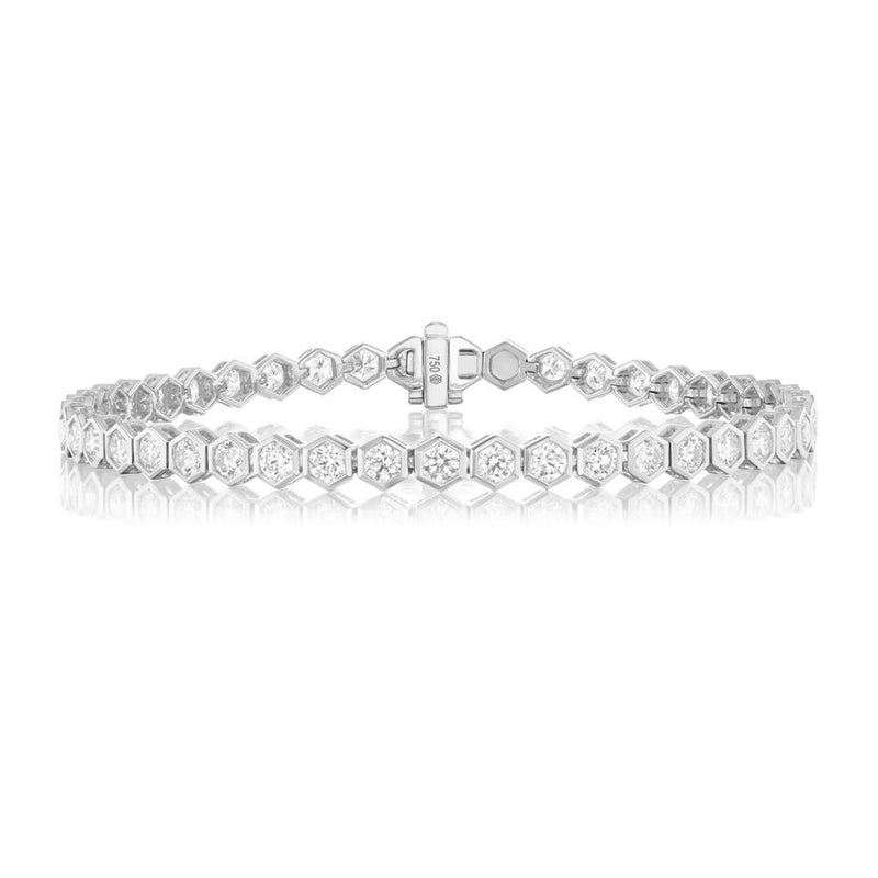 Davis Classics 18k White Gold Hex Broadway Diamond Tennis Bracelet