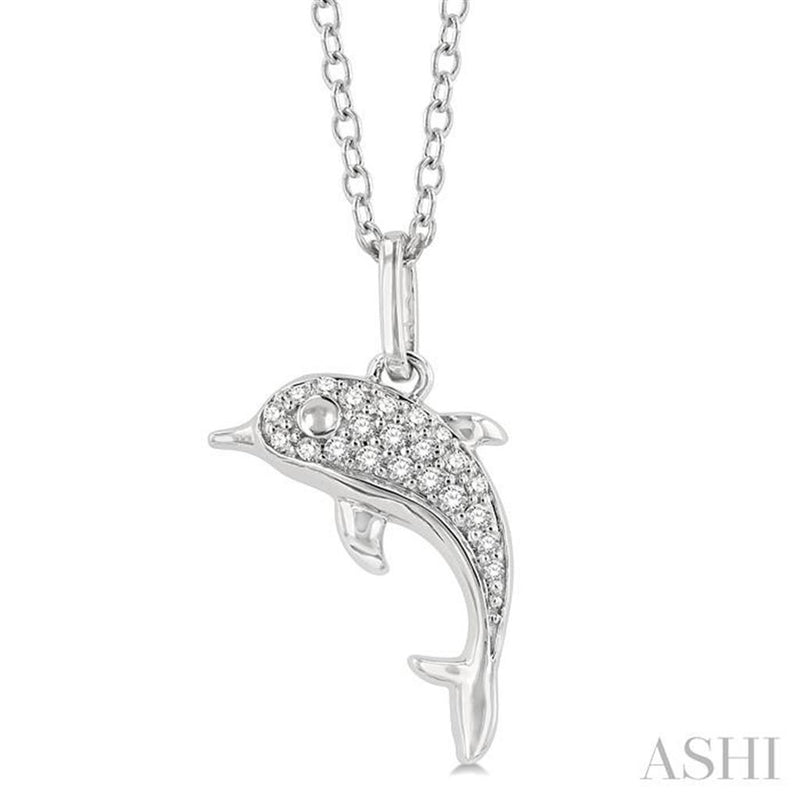 Davis Classics 10k White Gold Diamond Petite Dolphin Pendant Necklace