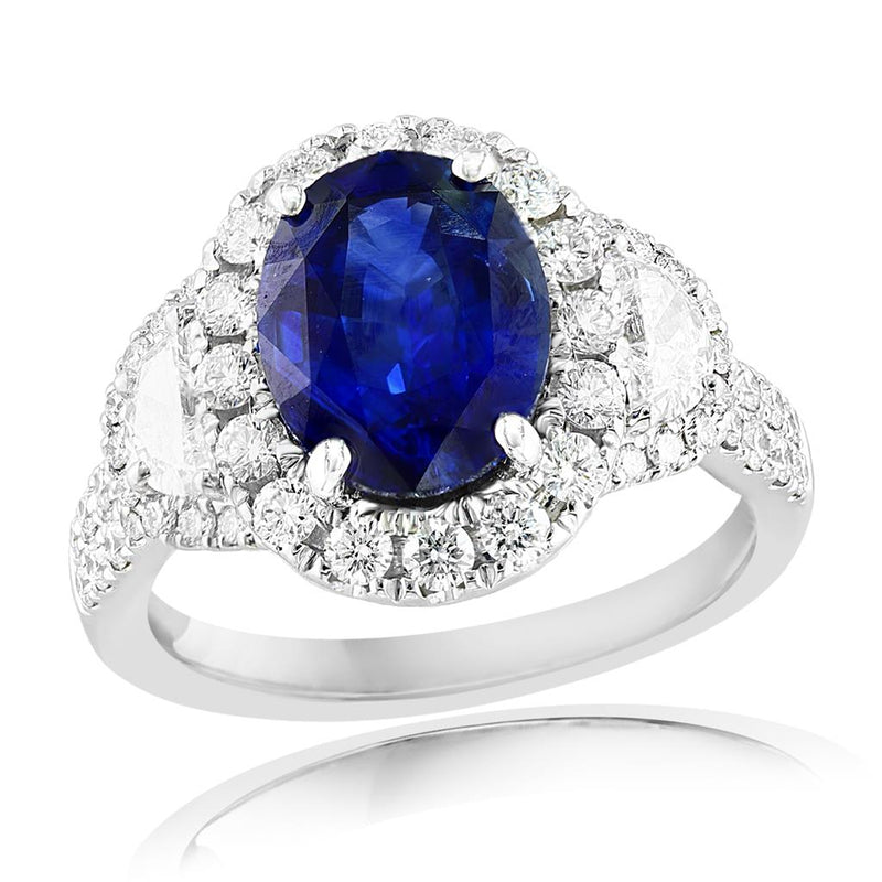 Davis Classics 18k White Gold Ceylon Blue Sapphire and Diamond Halo Fashion Ring