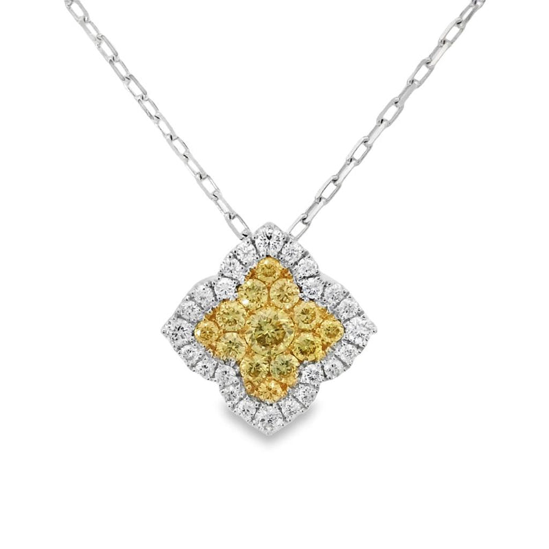 Frederic Sage 14k White and Yellow Gold Fancy Yellow and White Diamond Floral Halo Pendant