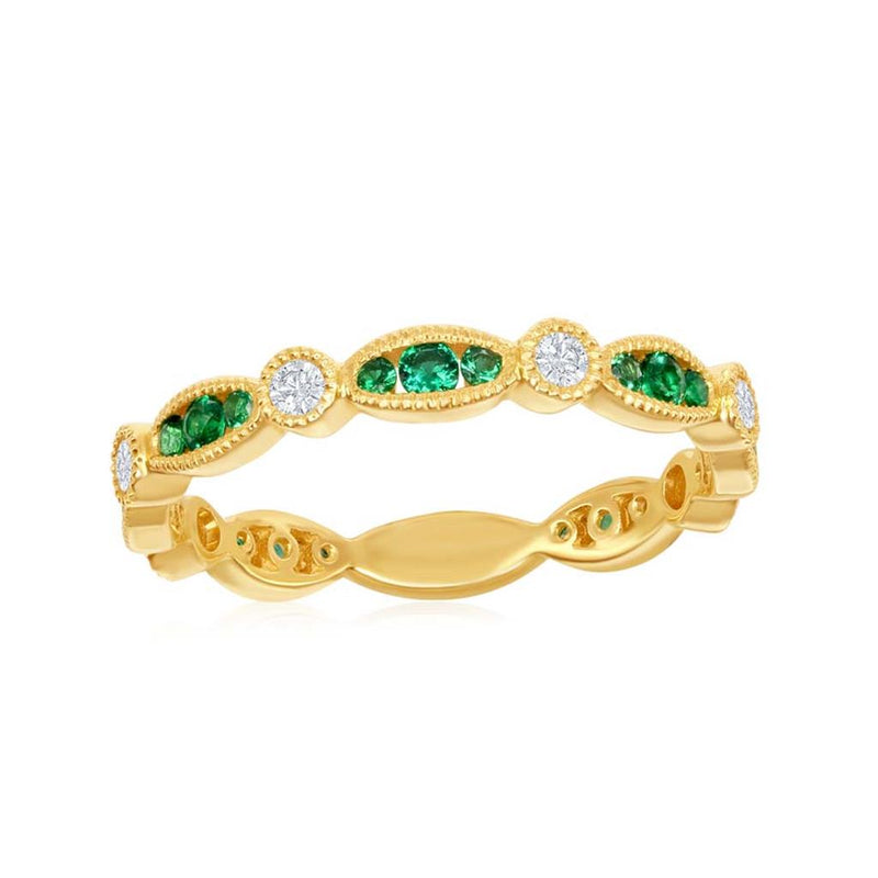 Davis Classics Emeralds and Diamonds Stackable Fashion Ring in 18k Yellow Gold