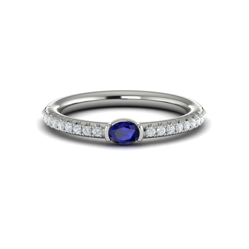 Vlora 14k White Gold Sofia Collection Stackable Single Station Sapphire and Diamond Fashion Ring