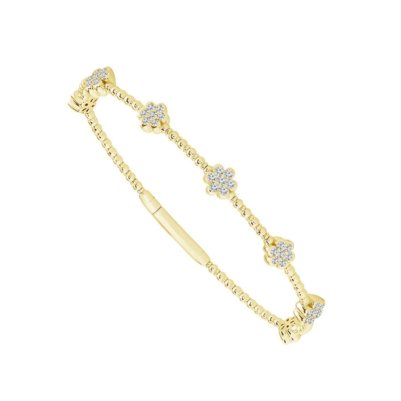 Davis Classics 14k Yellow Gold Flexie Floral Station Diamond Bangle Bracelet