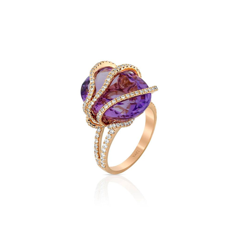 Yael Designs 18k Rose Gold Amethyst and Diamond Fashion Ring