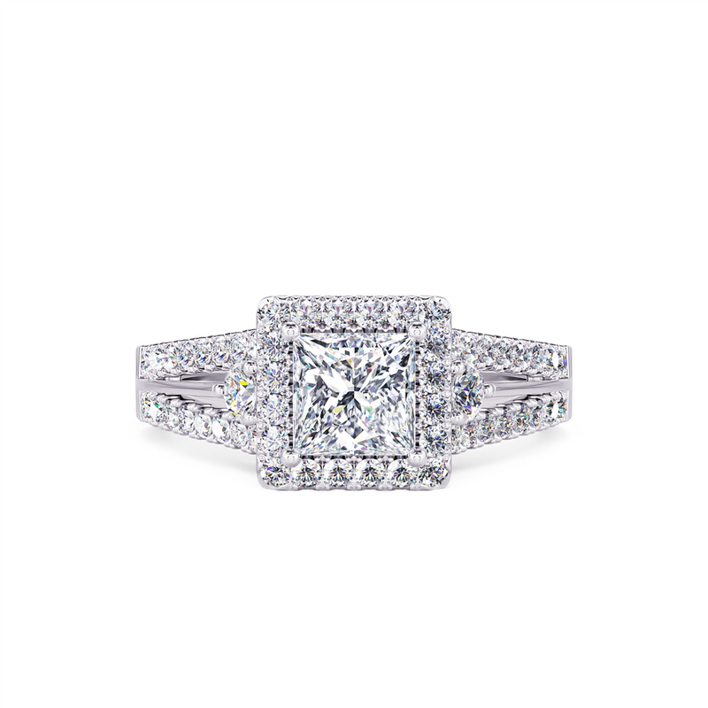 Davis Classics Proposal Ready Halo Split Shank Diamond Engagement Ring in 14k White Gold.