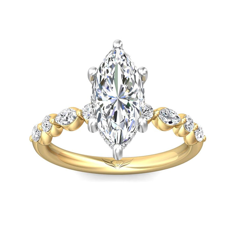 Martin Flyer Marquise Diamond Engagement Ring Setting in 14k White & Yellow Gold