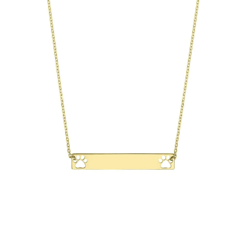 Davis Classics 14k Yellow Gold Cut-Out Paw Print Mini Bar Pendant Necklace