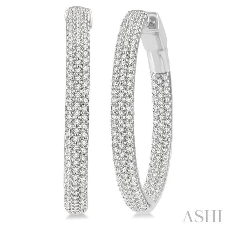 Davis Classics 14k White Gold Multi-Row Pavé In-and-Out Diamond Hoop Earrings