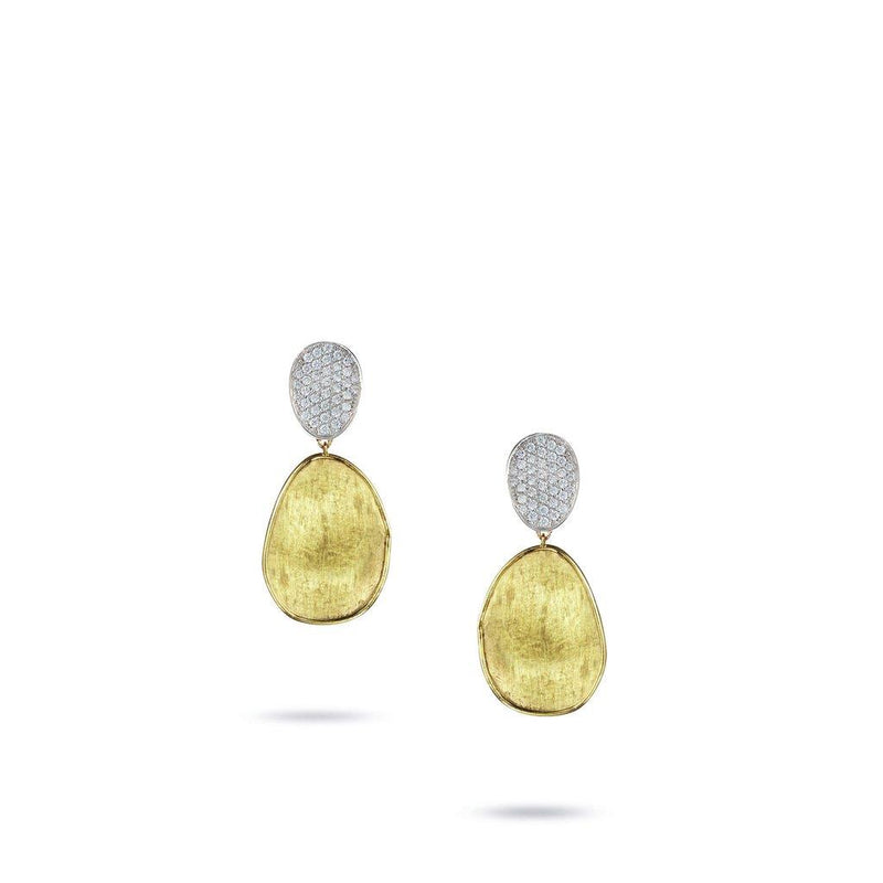 Marco Bicego 18k Yellow and White Gold Lunaria Collection Small Double Drop Diamond Earrings