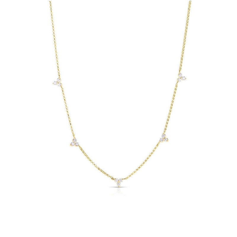 Roberto Coin 18k Yellow Gold Diamonds by the Inch Collection Floral Five Station Diamond Necklace